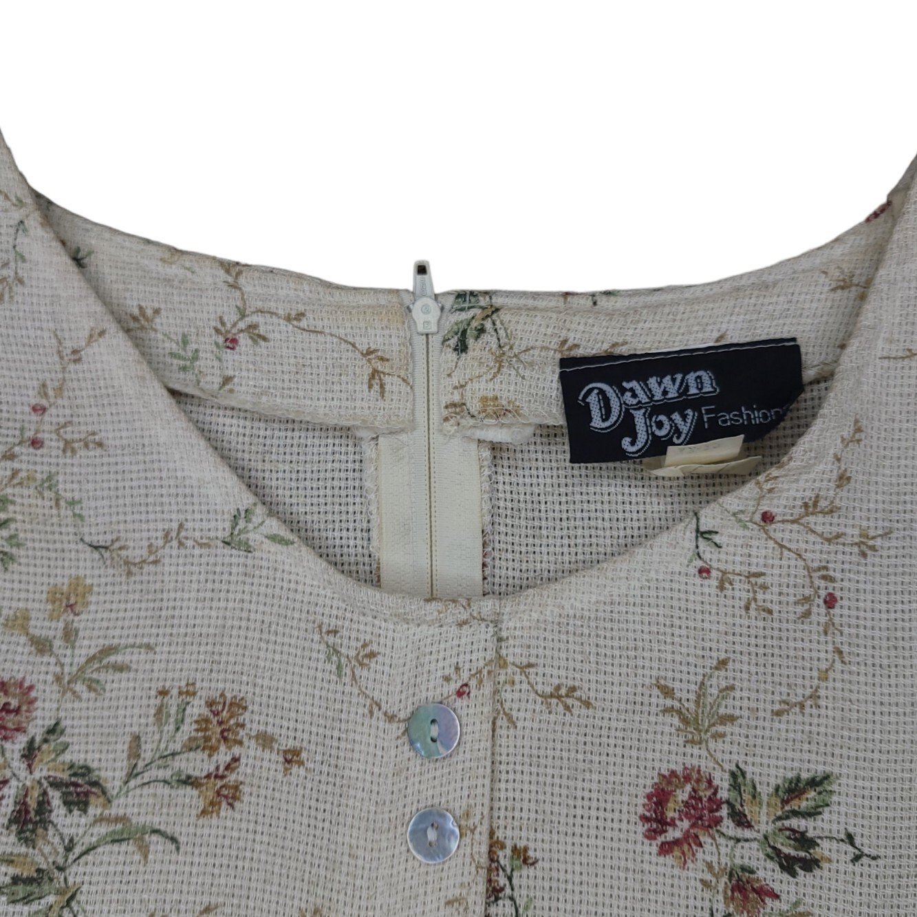 Dawn Joy Fashions Women’s 11 / 12 Floral Woven Linen Blend Midi Dress Vintage