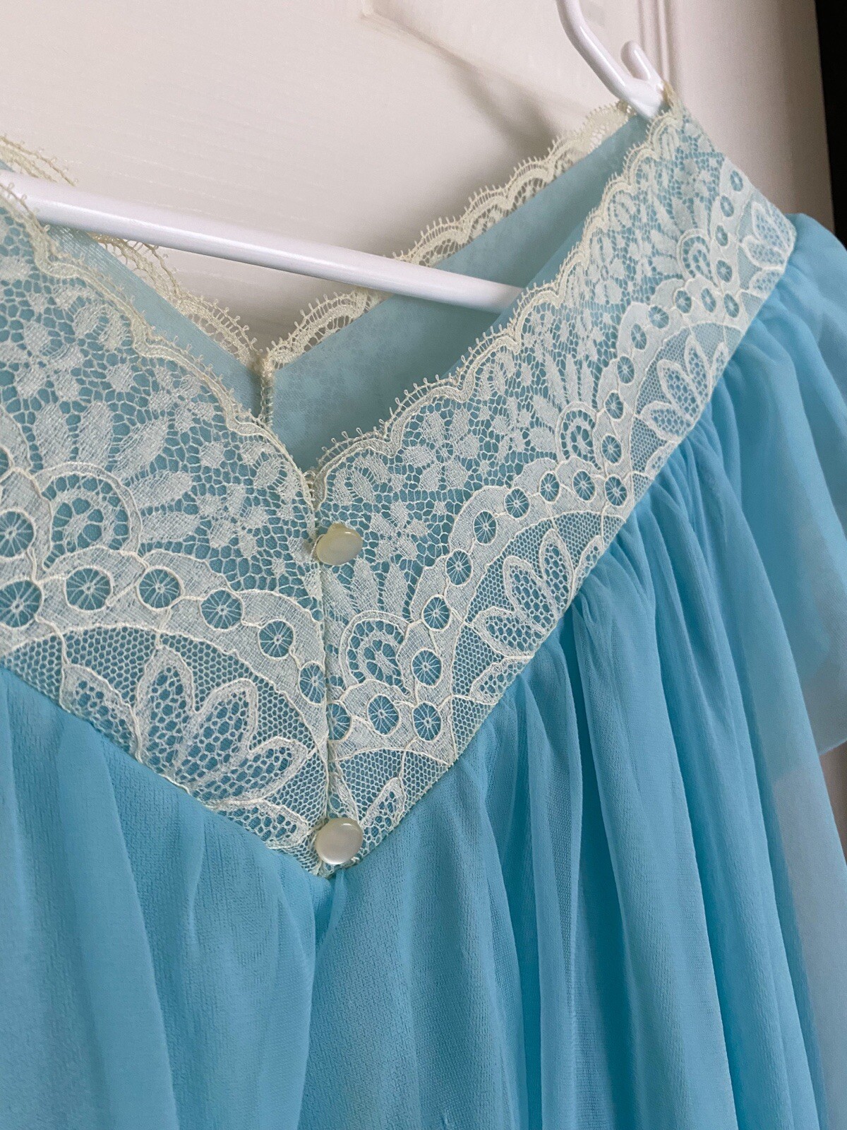 Vintage Lisette Al Sterling RARE Gown Peignoir Set Sky Blue Nylon Coquette Small
