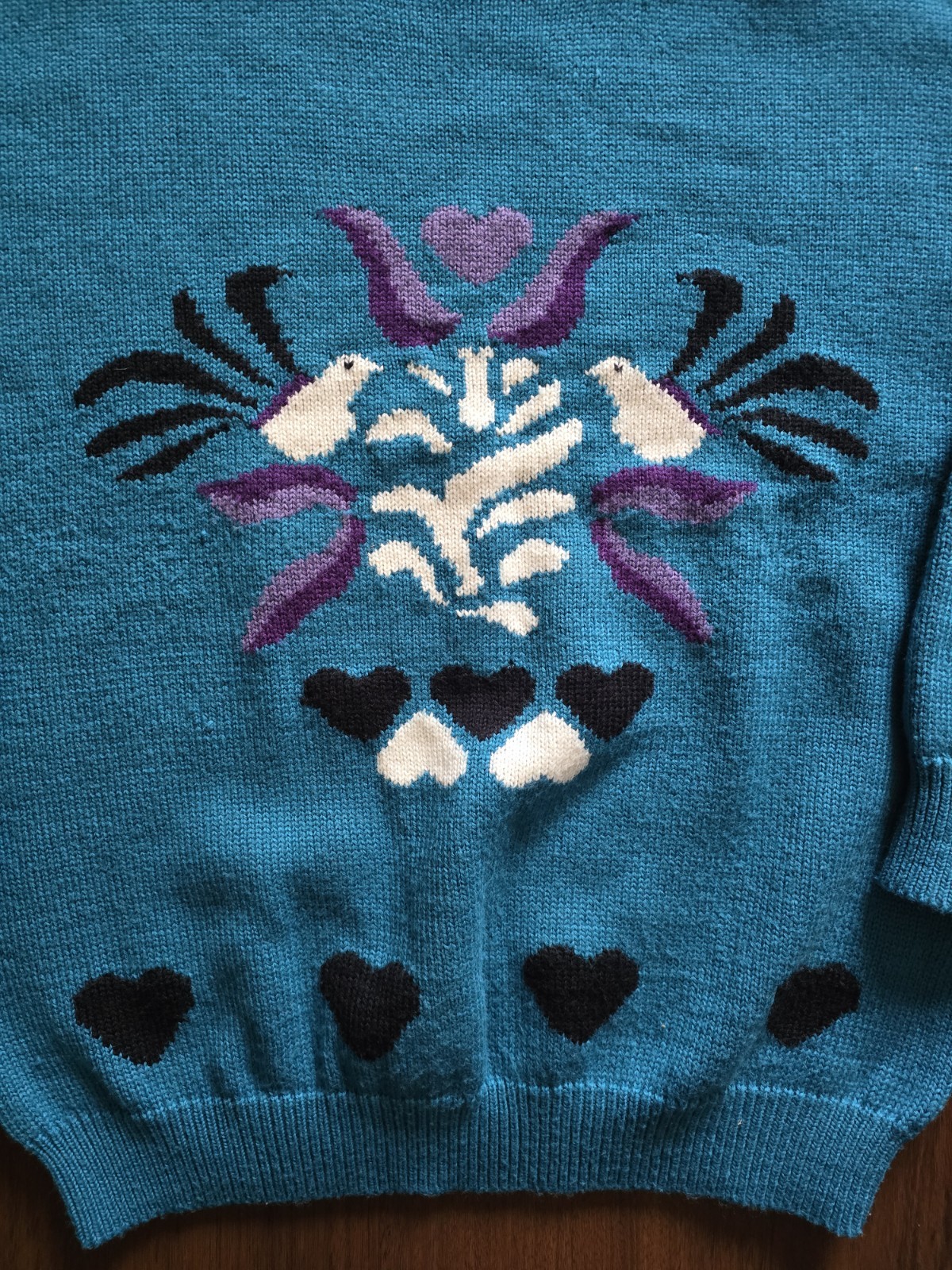 Vintage Valentines Love Birds Womens Sweater Size XL TanJay 80s 90s Wool Blend