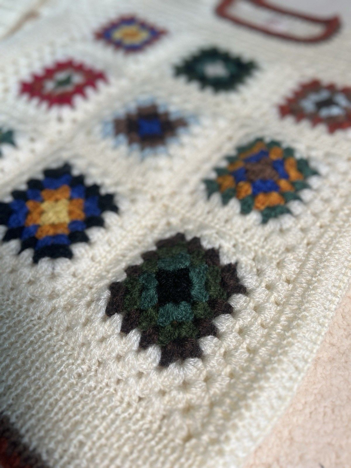Granny Square 1960s Vintage Sweater Boho Hippie Crochet Knit Korean UNISEX M