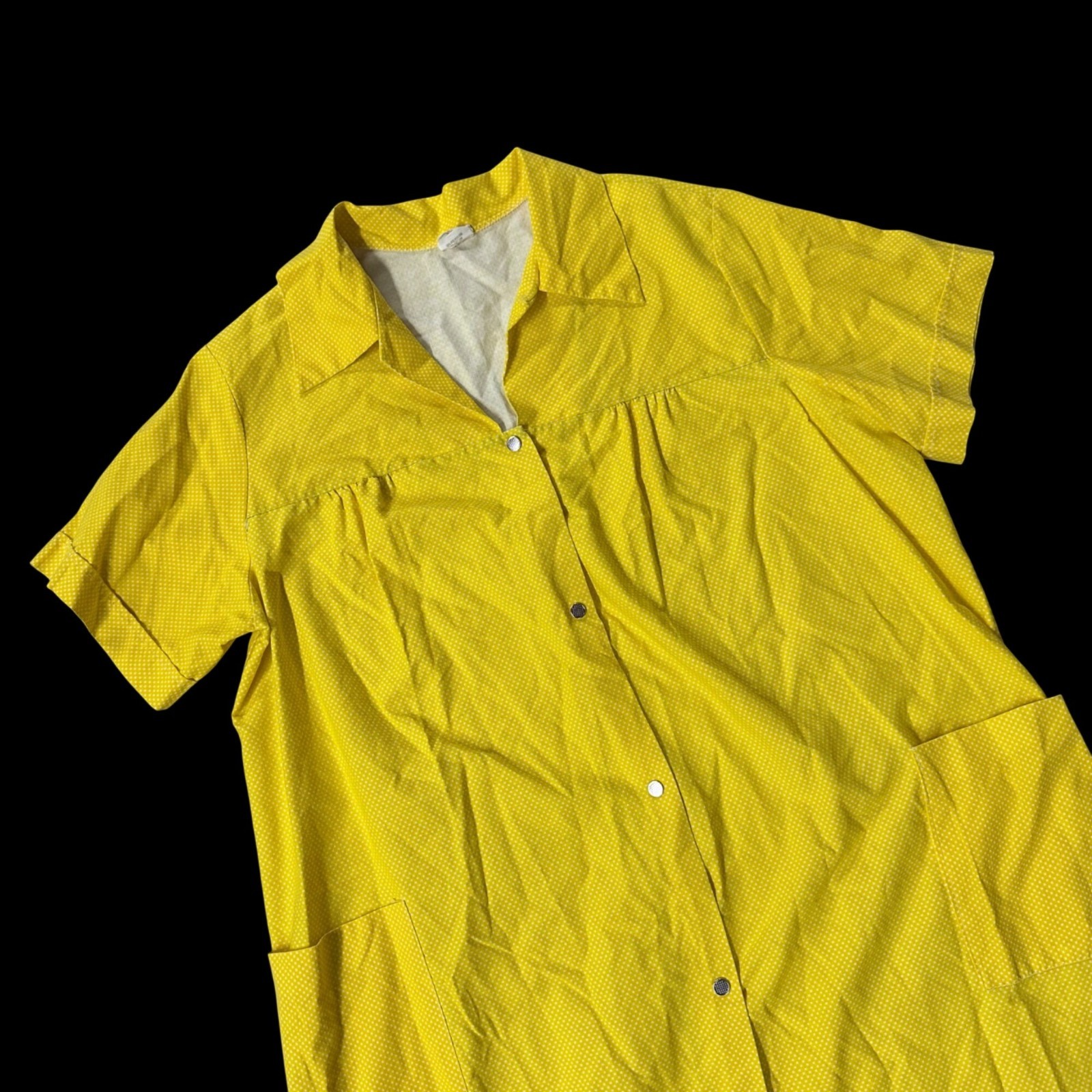 Vintage Robe Duster Smock Yellow Polka Dot Snaps Pockets Artistic Creation Sz 1X