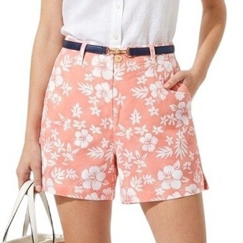 Vintage NEW MAN 90s Women Cotton Shorts French Designer Coral Floral 42F / US 10
