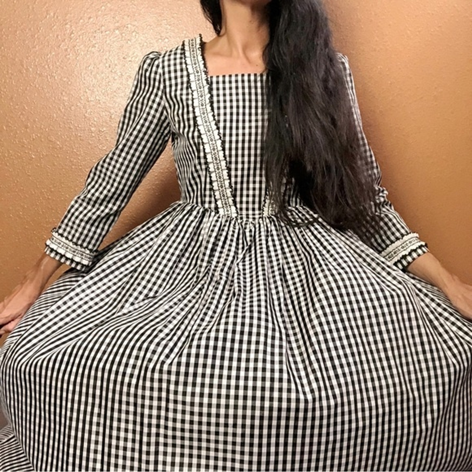 Vintage 50s Handmade Prairie Inspired Gingham Victorian Southern Belle Dress
