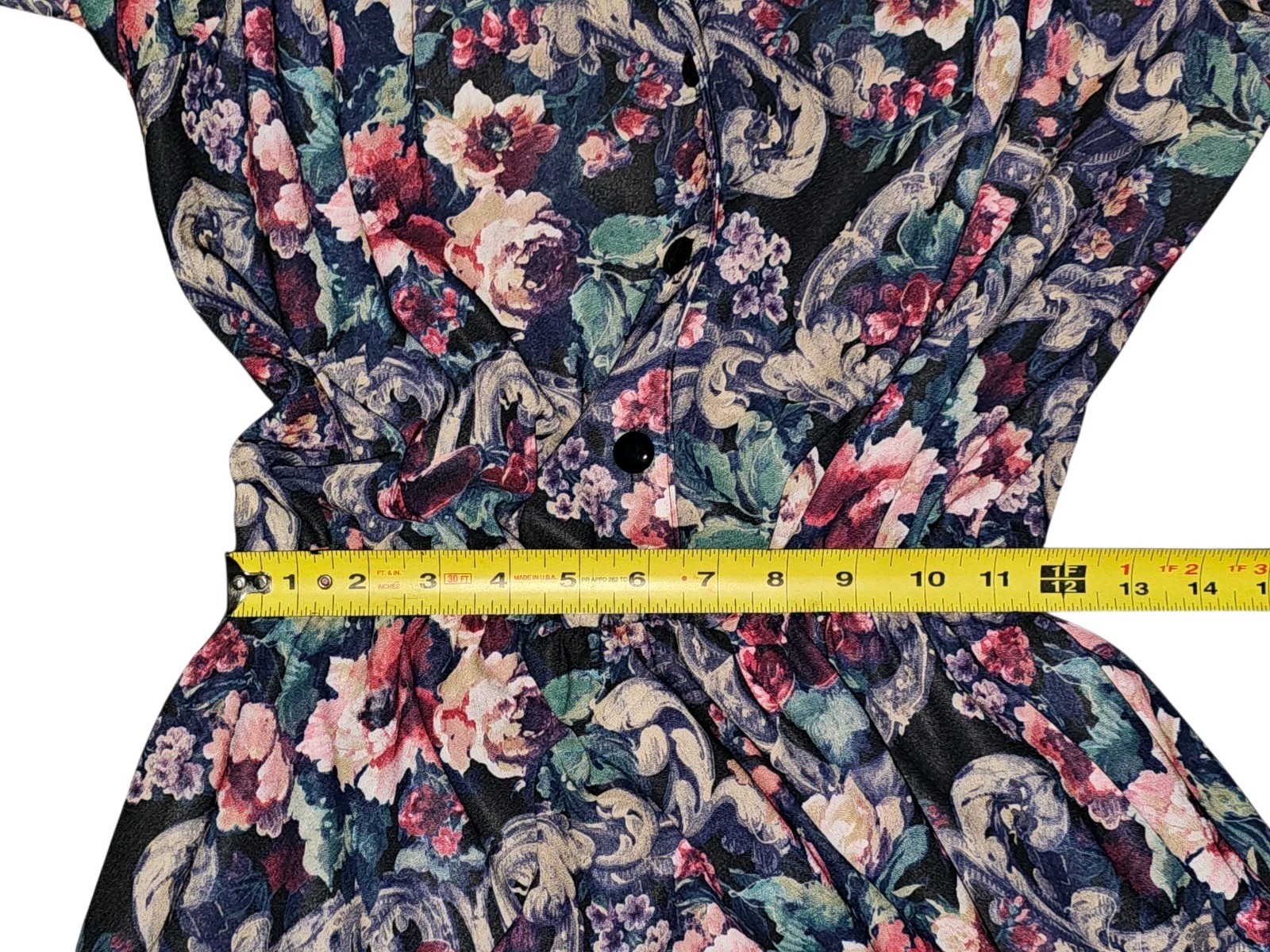 VTG California LOOKS Elastic Waist Button Up Front Floral 3/4 Sleeve Dress 12