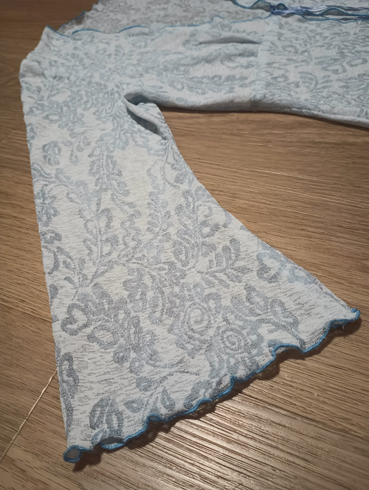 Vtg 70s Sheer Powder Blue Burnout Silver Metallic Open Jacket Cardigan Top M