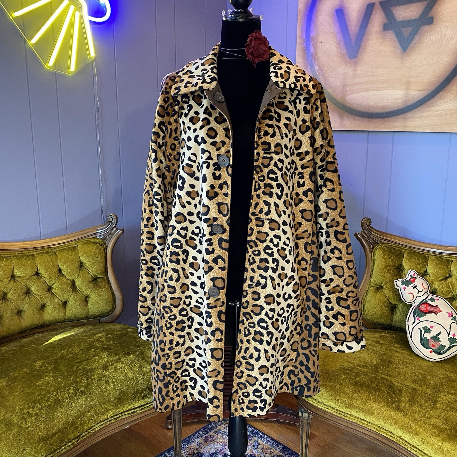 Vintage Y2K Dennis Basso Faux Leopard Print Coat Size XL/2XL
