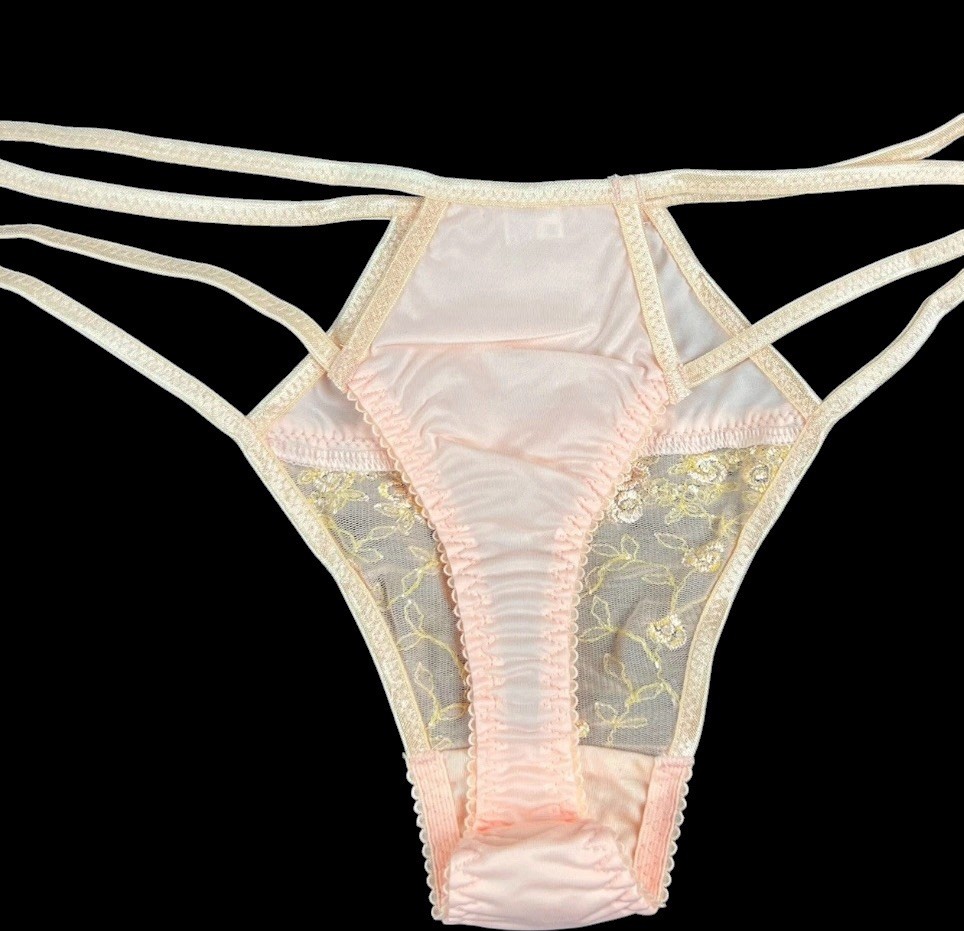 Vintage Thong Panties L Double String Bikini Satin Lace Second Skin Shiny Y2K