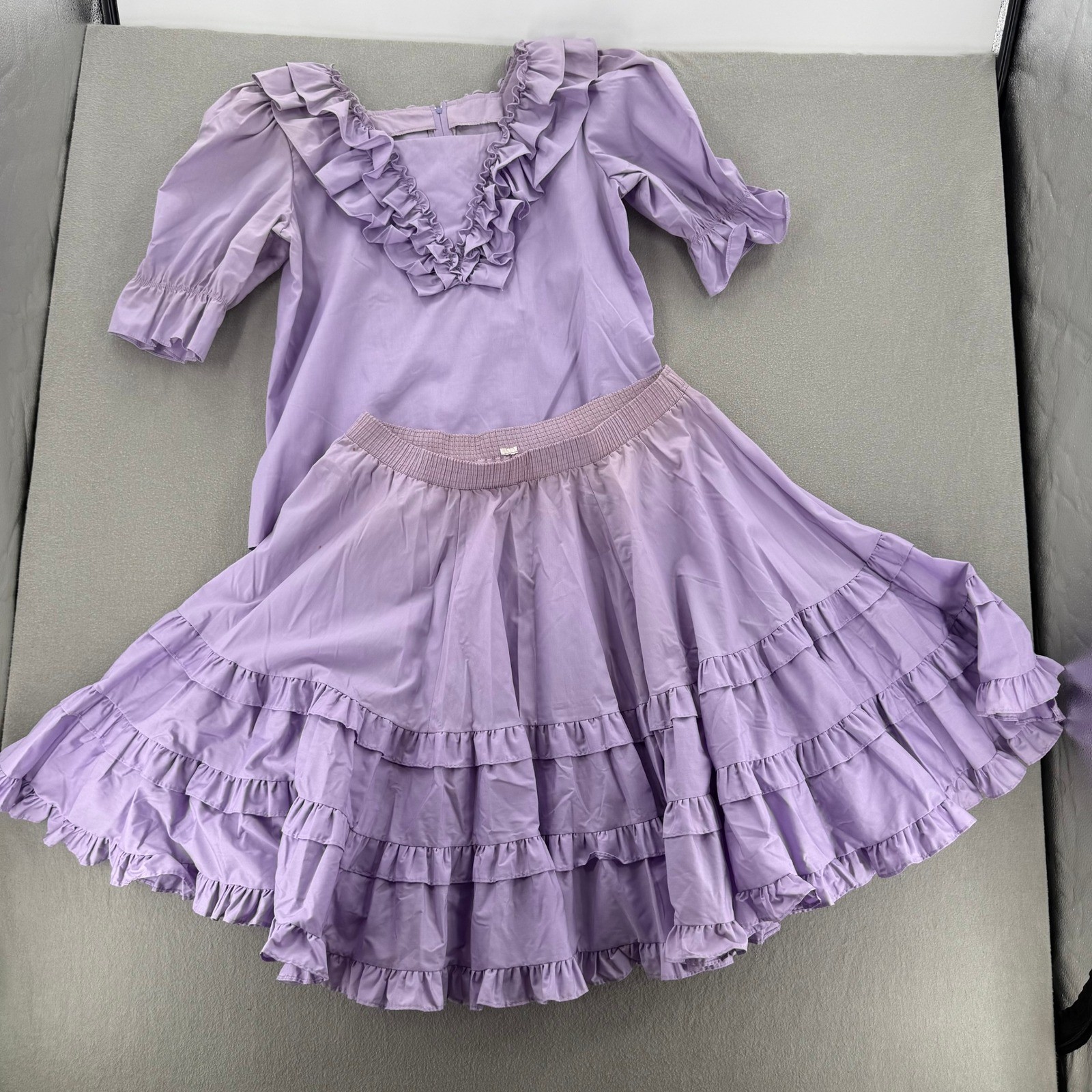 Vintage Square Dance Tiered Western Prairie Lavender Full Circle Skirt Blouse XL