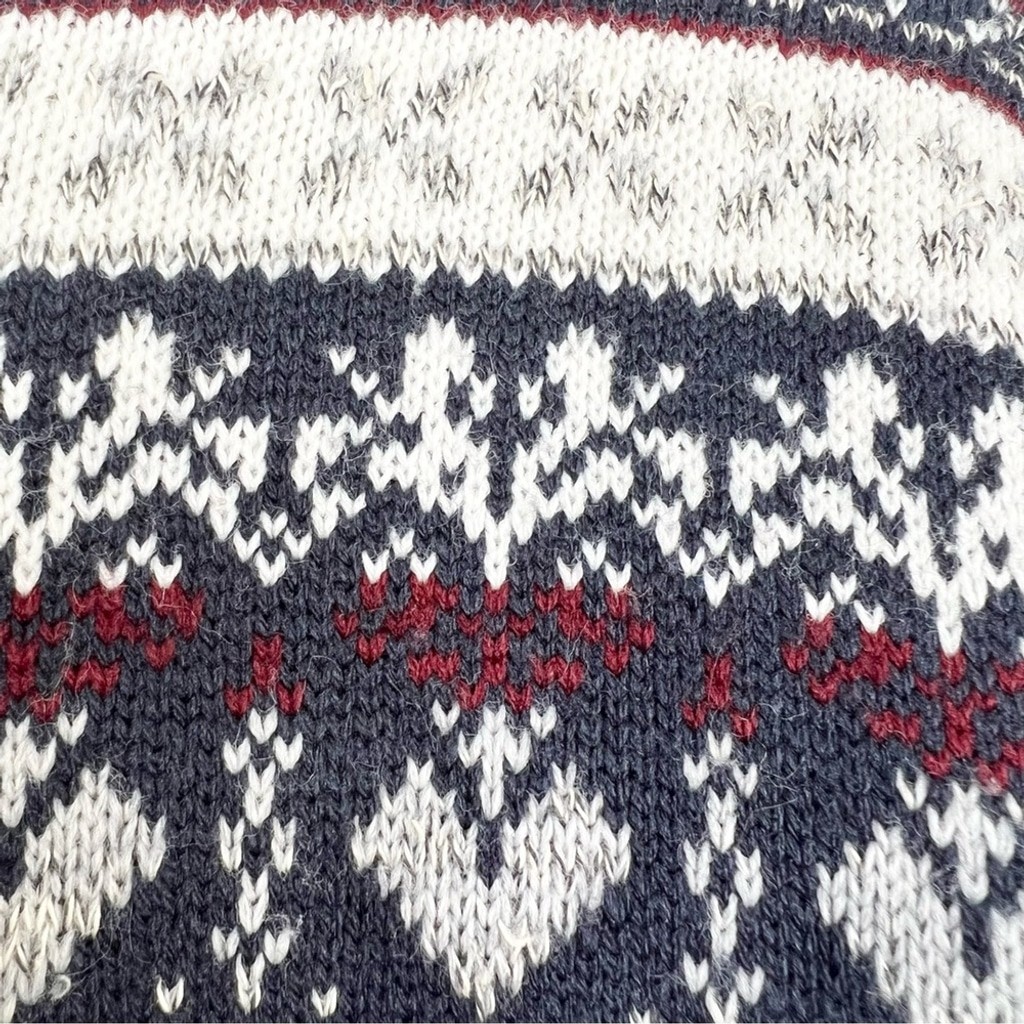 Vintage Carroll Reed acrylic ivory navy burgundy fair isle boxy tunic cardigan L