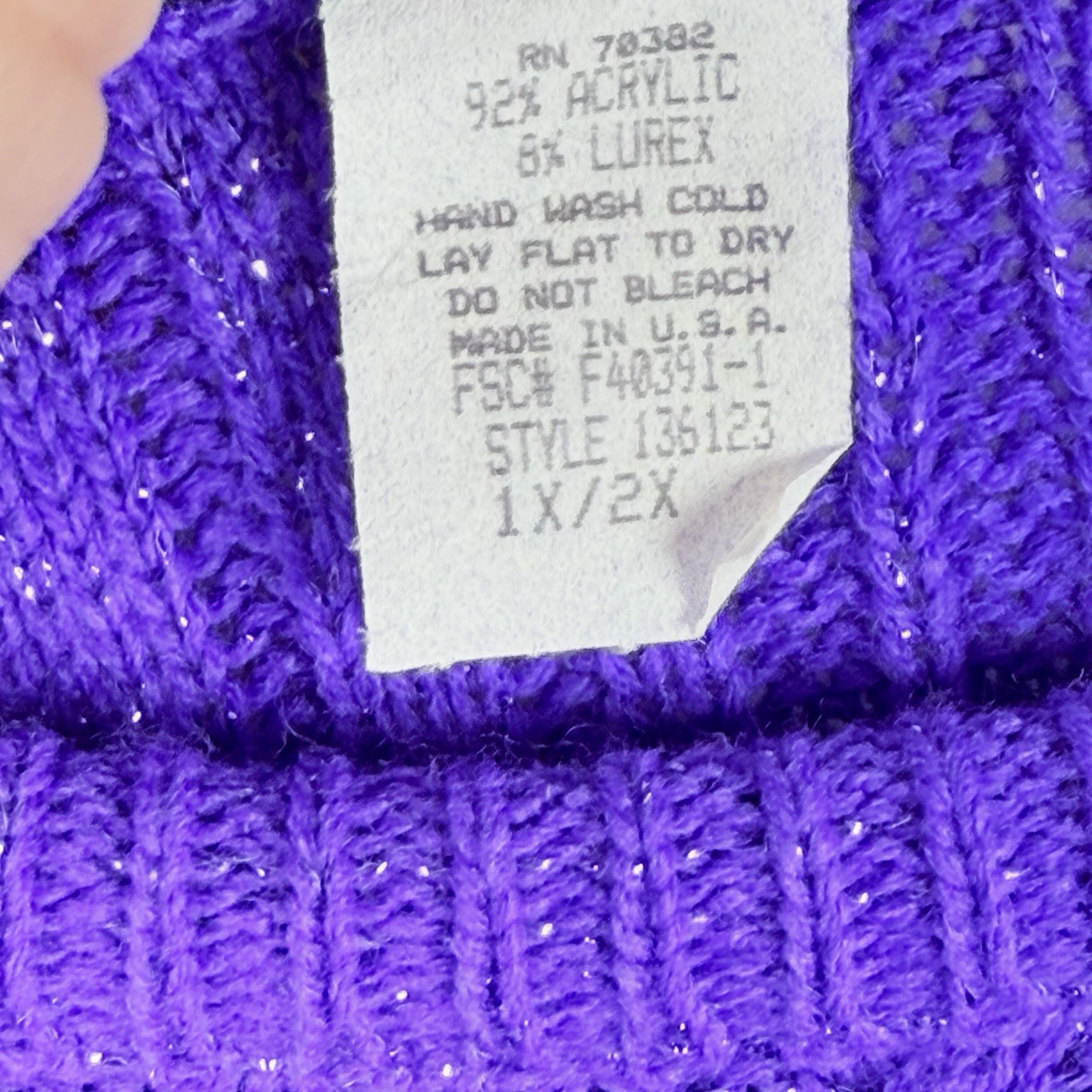 Vintage Diane Von Furstenberg Color Authority Cable Knit Sweater Purple 1X/2X