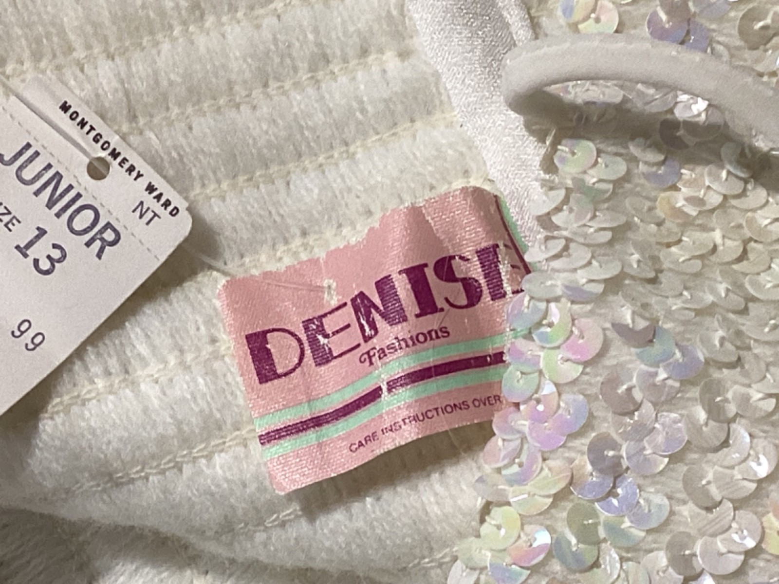 Vintage NOS Denise Fashions Iridescent Sequin White Sleeveless Maxi Party Dress