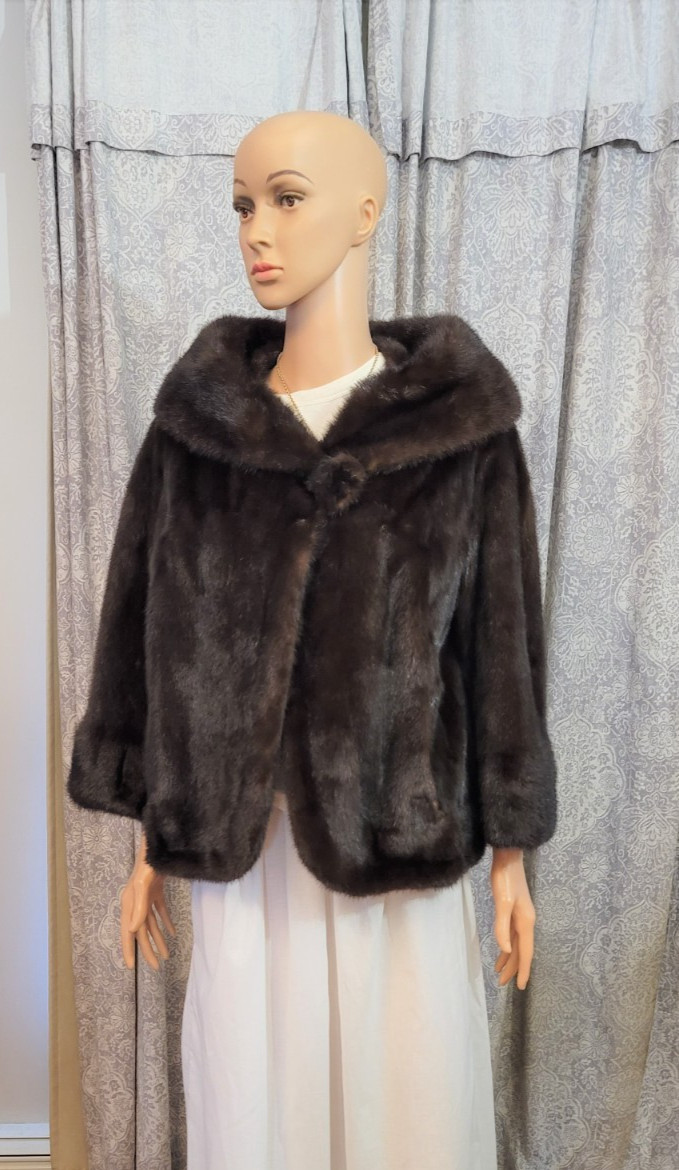 Black Diamond Vintage Dark Brown Mink Coat: Shawl Collar, Three Quarter Sleeves