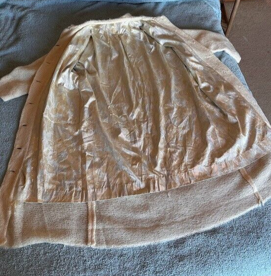 1920s Vtg Womens Home Sewn knit fabric Coat covered Buttons satin lining size M