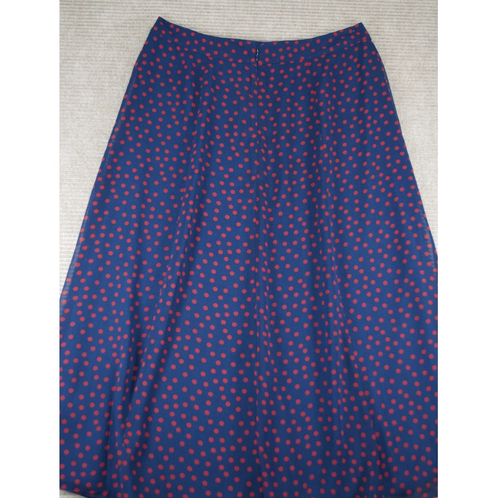 Boden Serena Navy Blue Red Polka Dot A Line Midi Skirt Twee Preppy Chiffon Sz 12