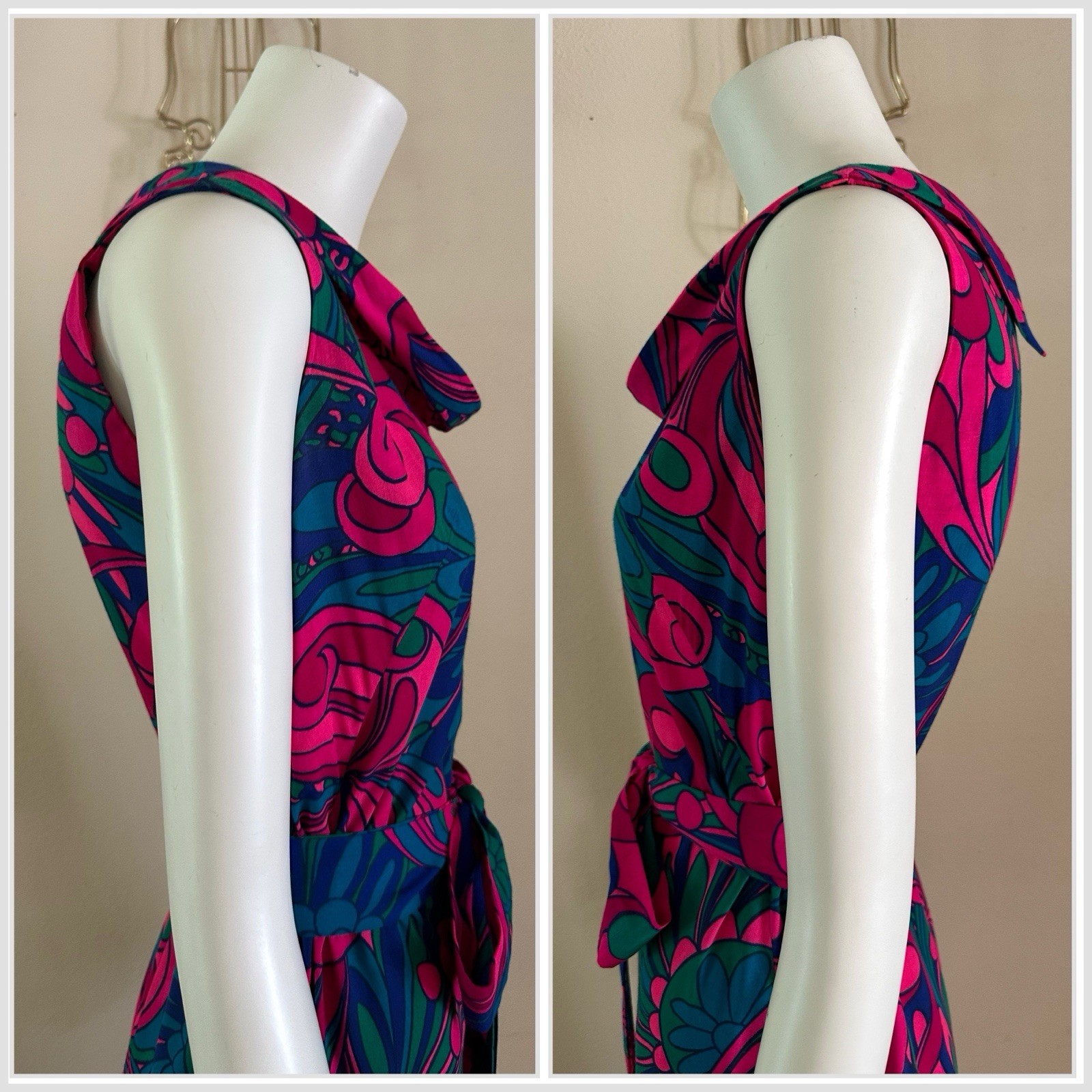 1960s Fumis Waikiki Hawaiian Palazzo Jumpsuit Psychedelic Floral Hostess Mod VTG