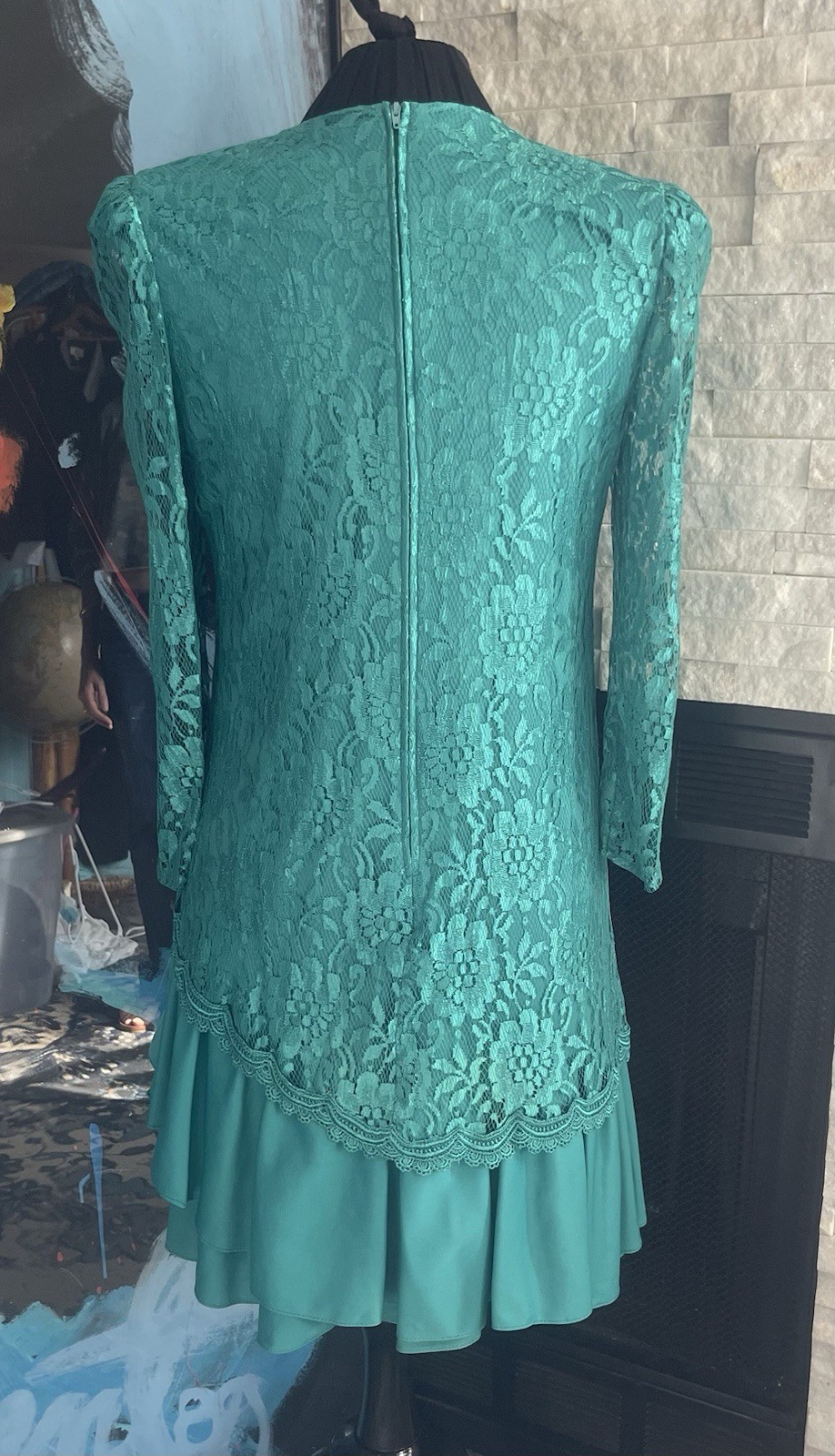 Vintage David Rose Green Victorian Lace Party Cocktail Dress Size 10
