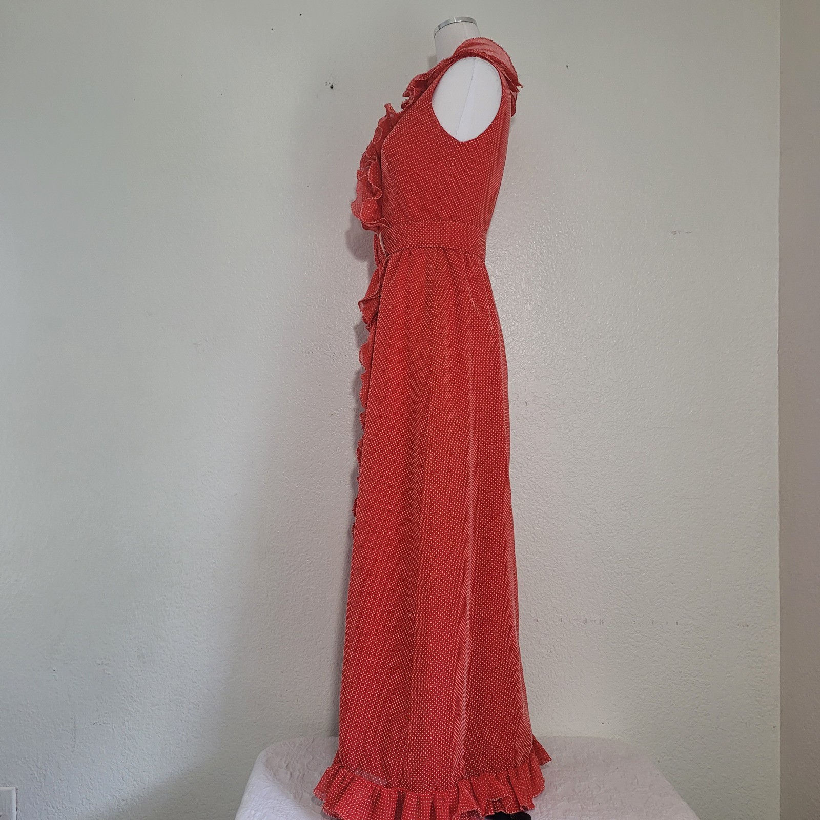 VTG RARE 1970s Miss Elliette Red White Polka Dot Ruffle Sleeveless Dress Size 9