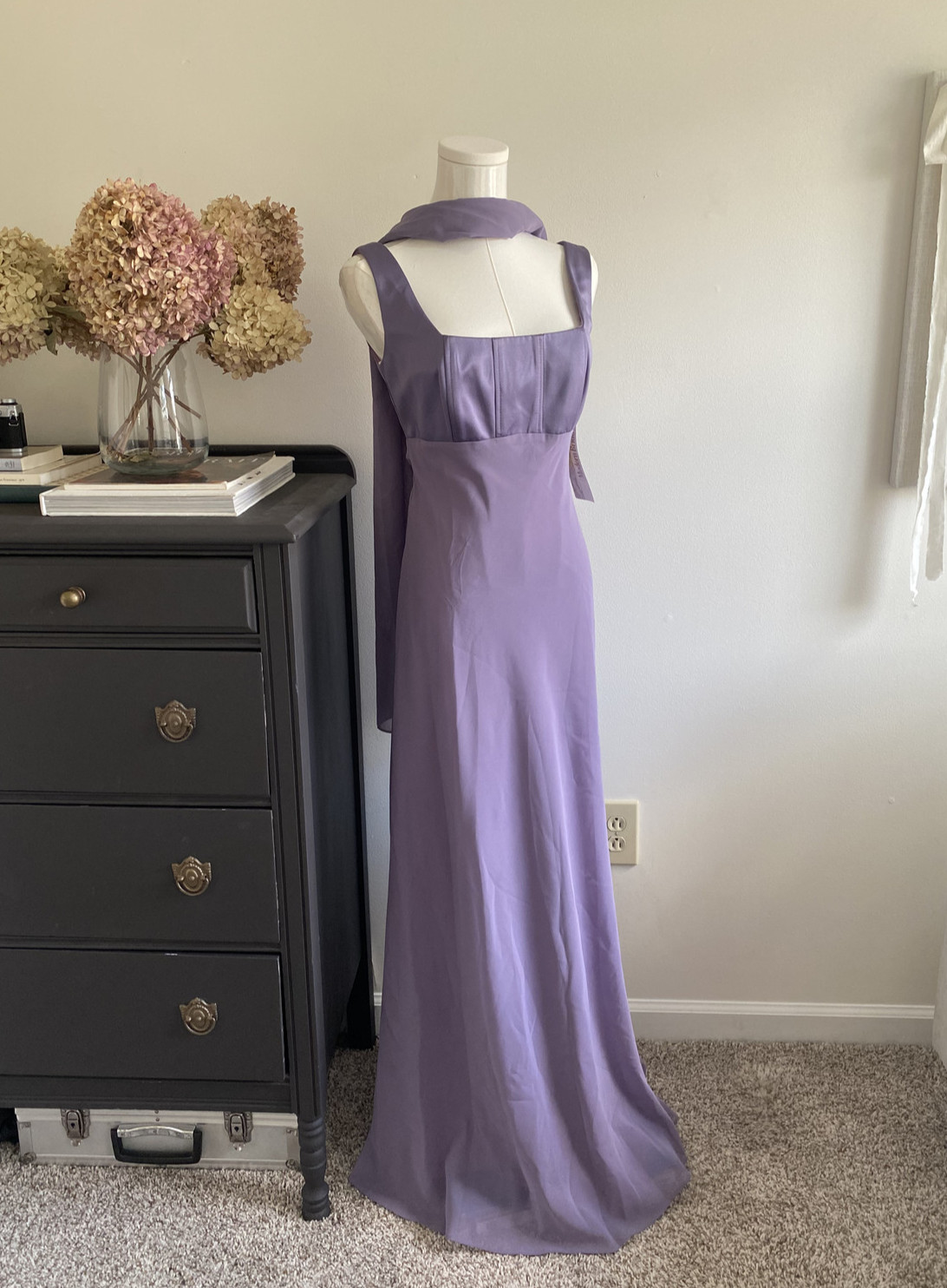 NWT Vintage Women’s Formal Purple Floor-Length Dress W/ Matching Scarf Size 3-4