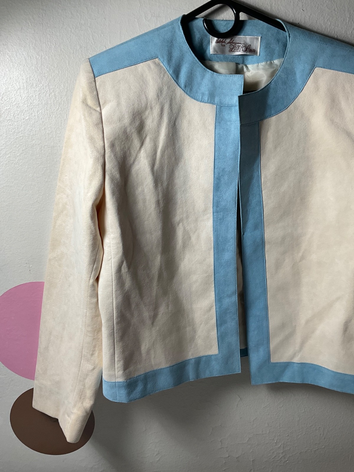 Vintage Lilli Ann Adolph Schuman Career Jacket Ultrasuede Blue/Cornflower Trim