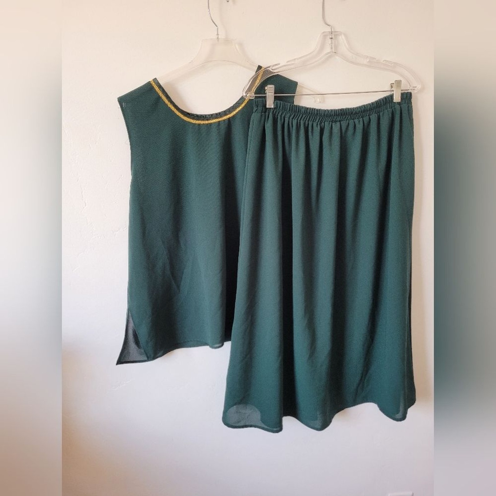 Vintage F.A.D. Emerald Green 2 Piece Skirt Set Retro Grandma Pleat Plus Size 2X