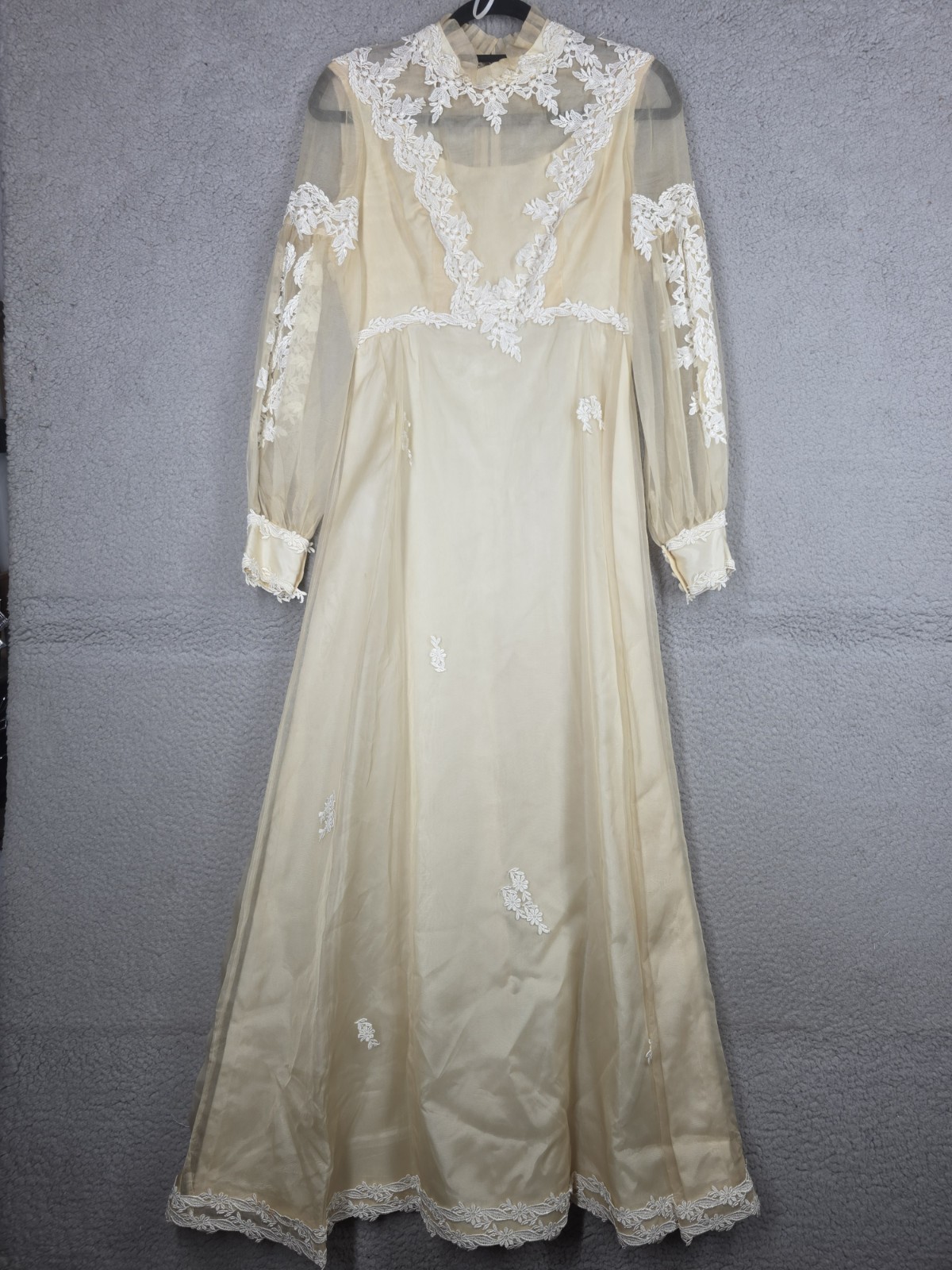 Vintage 70s Wedding Dress Size 4 Small Ivory With Lace Trim Chiffon Prairie