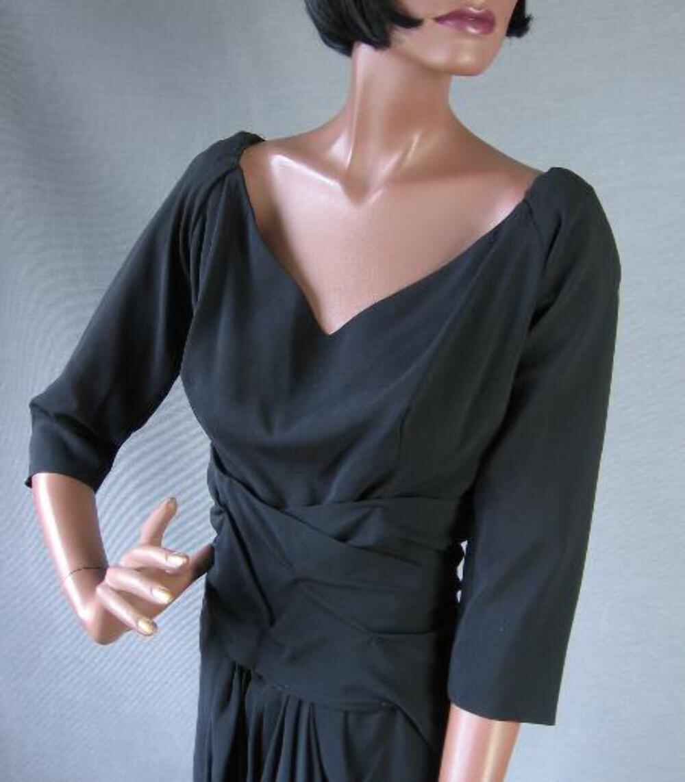 50s Bombshell Cocktail Dress Draped Vintage Revenge Dress Wiggle LBD