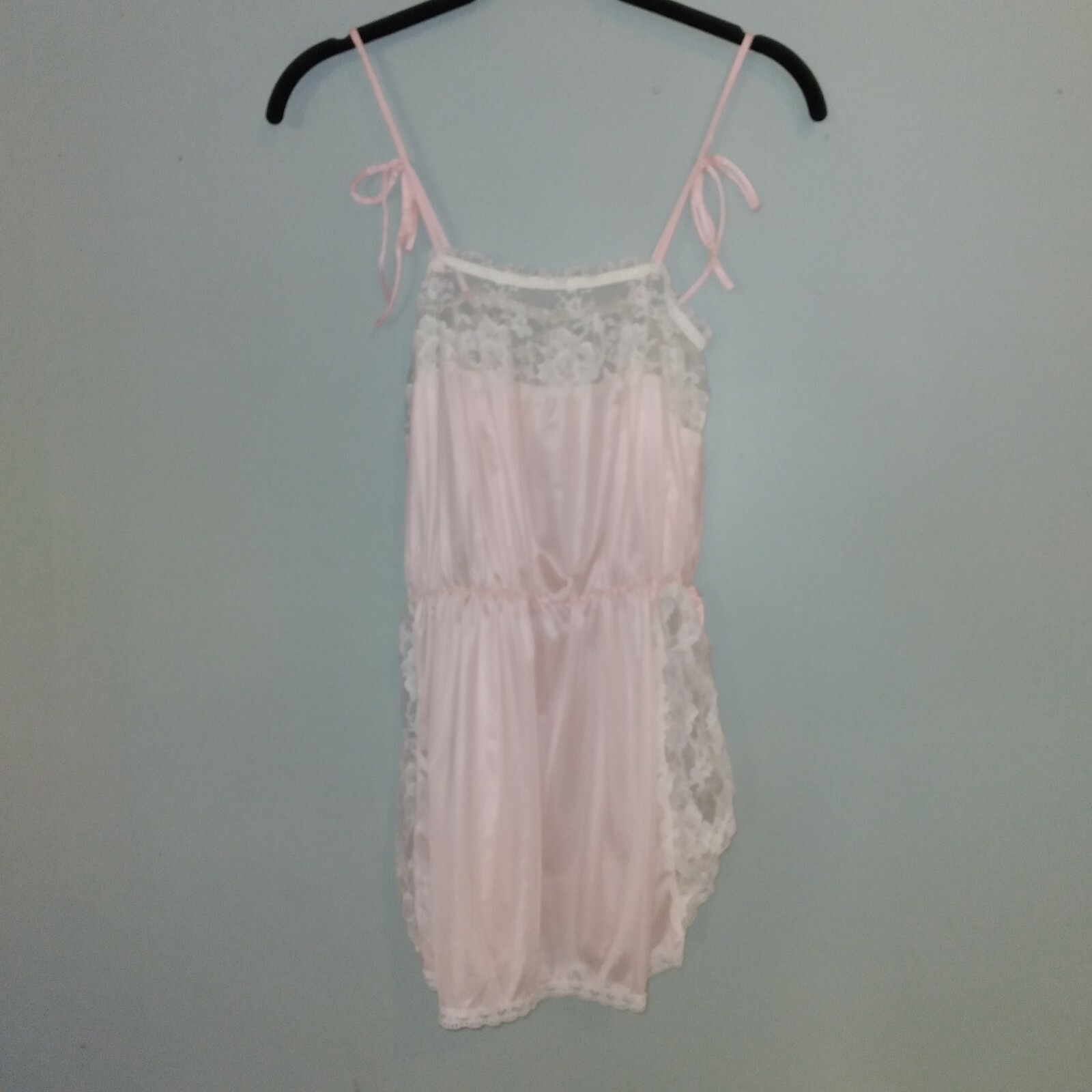 Vintage 1960s, Teddie, Pandora Lingerie by Chic, Lace Satin Sexy Pink White M