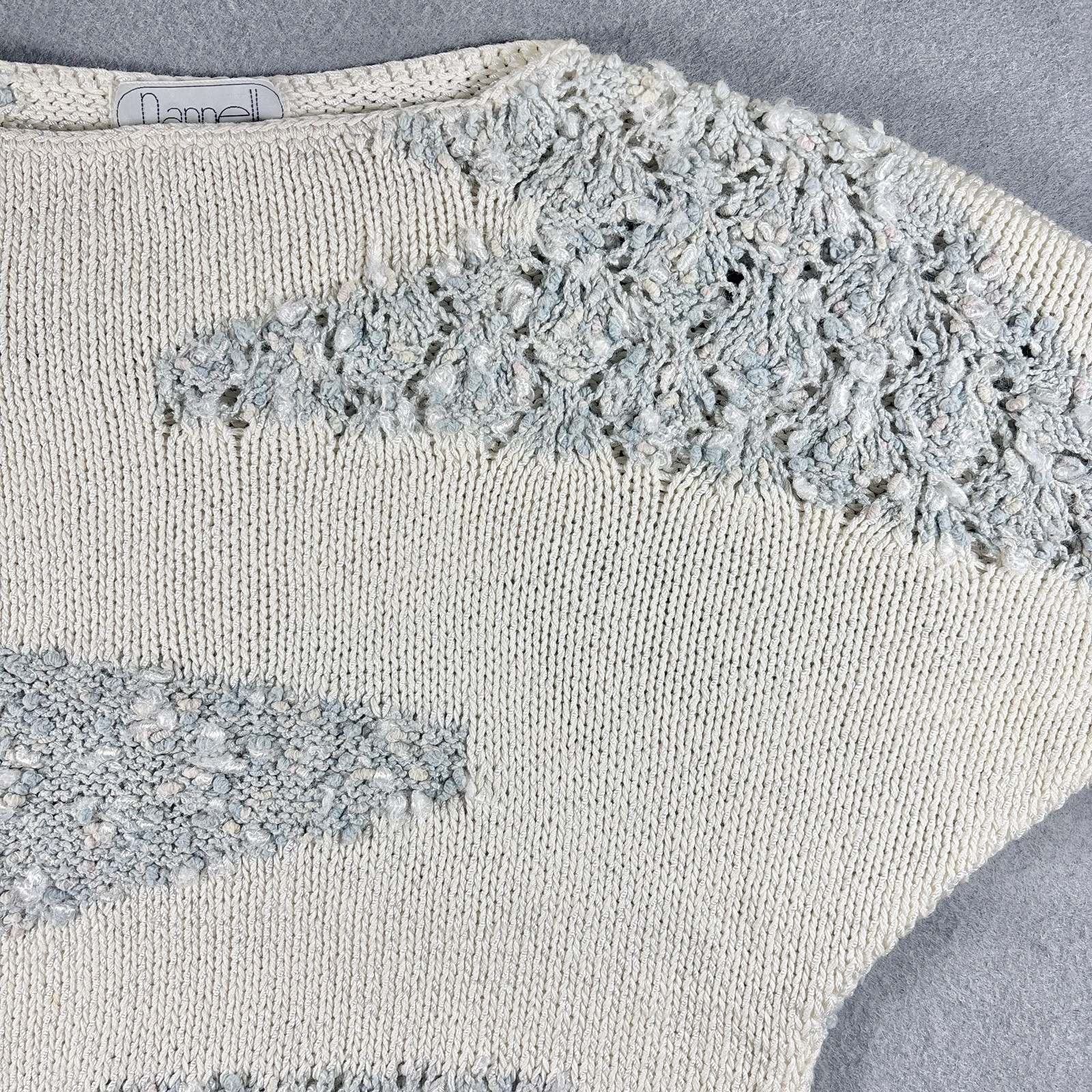 Vintage NANNELL 80s Hand Knit Wool Sweater Womens SM Geometric Clouds Hong Kong
