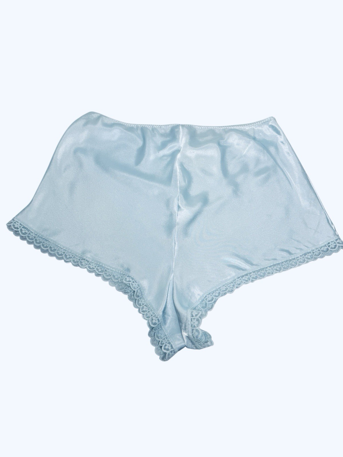 VTG Sears Lingerie Liquid Satin Light Blue Tap Pants Lace Trim USA Sz M 12/14