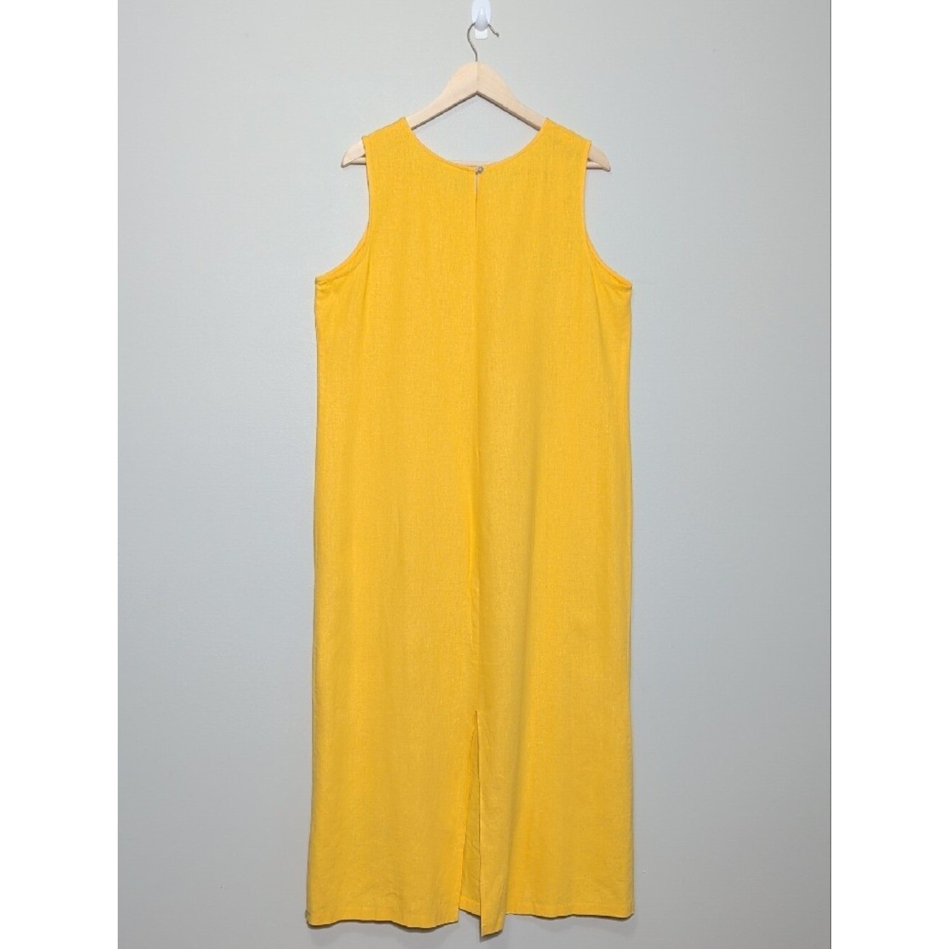 Vtg 90s Yellow Linen Two Piece Maxi Dress Set Paris Embroidery Euro Summer XL