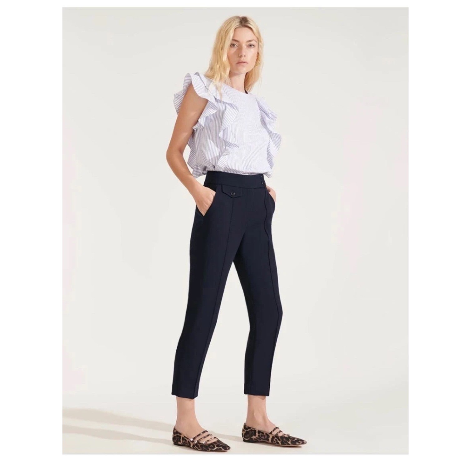 VERONICA BEARD Renzo Navy Blue Cropped Trousers New Size 6 | EUC