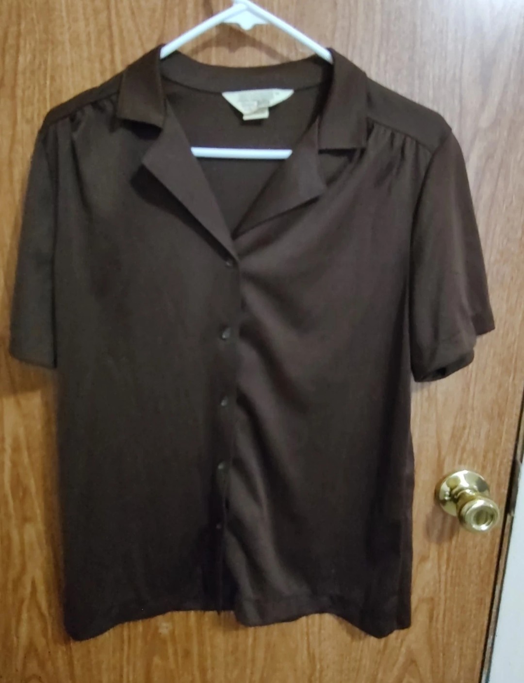 vintage 70s Polo Shirt Dark Brown Collared Short Sleeve Vintage 1970s Sz 16