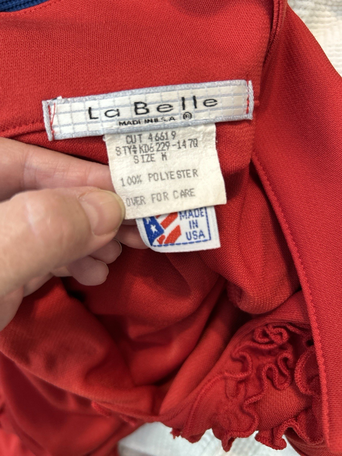 Vintage 70s Red Polyester Disco V-Neck Tie MIDI Dress Sz XS/S A-Line Ruffles