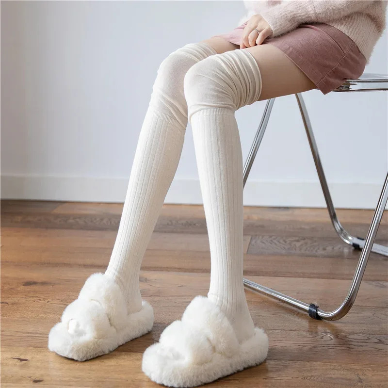 New Solid Color Thigh High Stockings Women Trendy Casual Over The Knee Female Lo