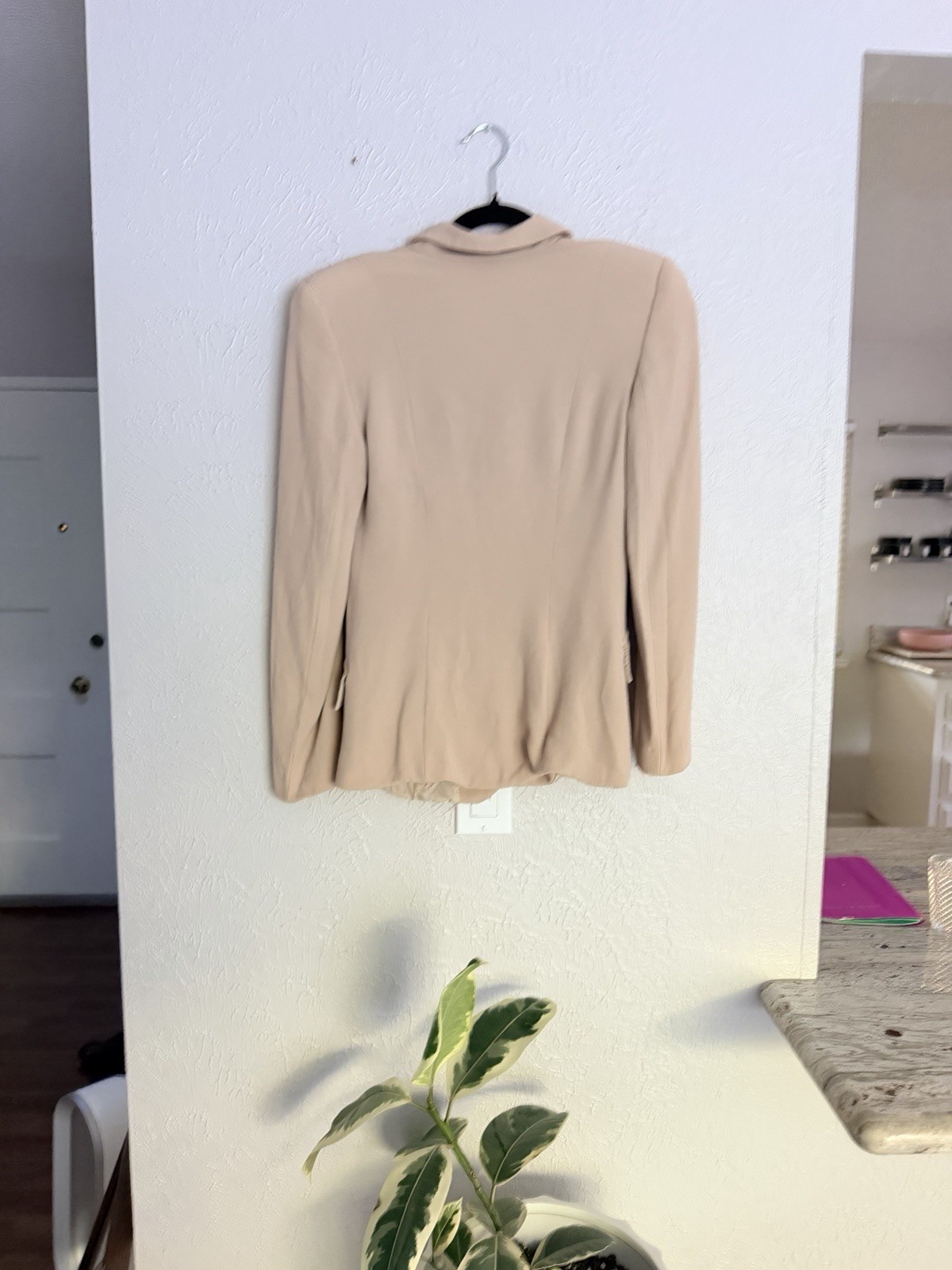 Vintage 80s Valentino Nude Tan silk classic shoulder pads blazer jacket 38
