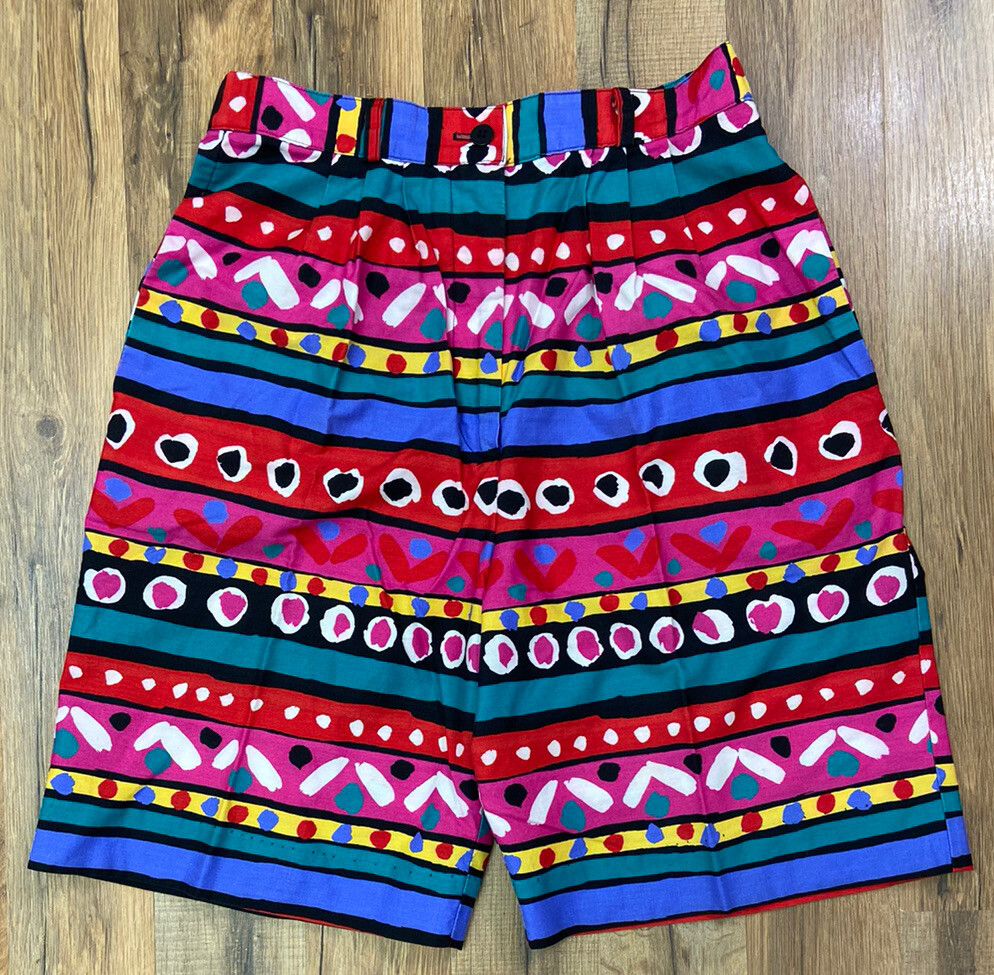 Vintage Sharon Young 80s 90s Colorful Shorts Women’s Size 8 High Waist Pleated