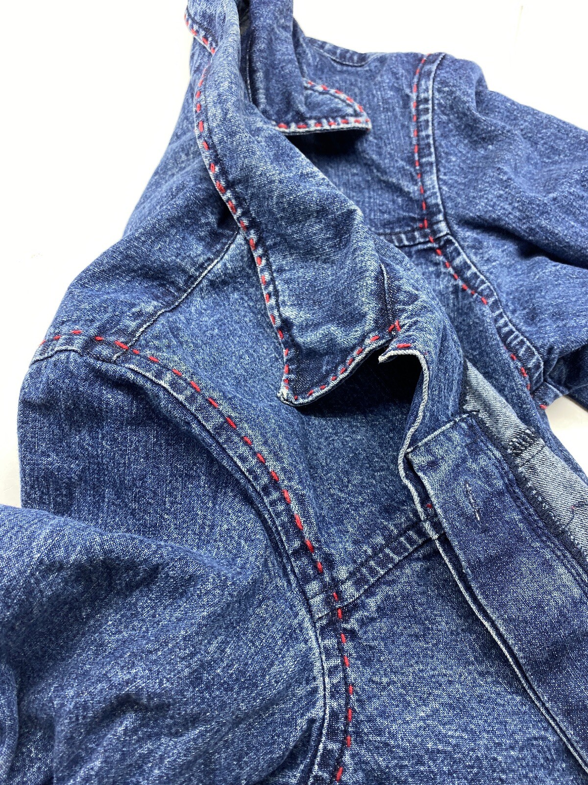 Coldwatercreek Woman’s Fancy Denim Jacket Size L – Vintage – Red Trim Stitches