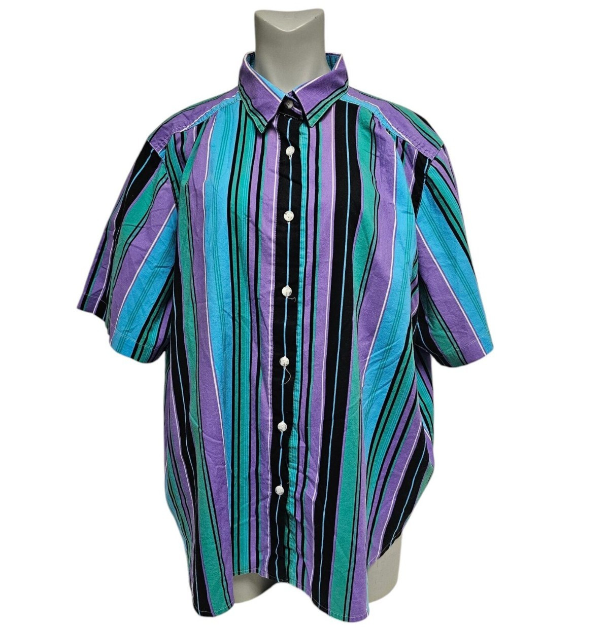 Vintage 80s Maggie Lawrence Sport Striped Cotton Shirt . Size 26/28W