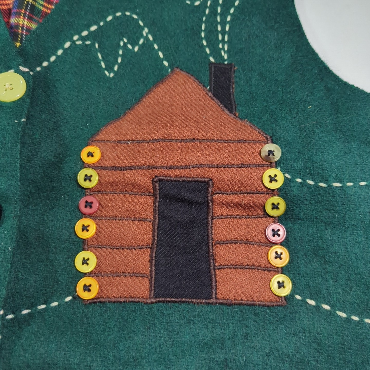 Vtg Ashley Hill Wool Vest Womens L Green Christmas Tree Cabin Buttons Country