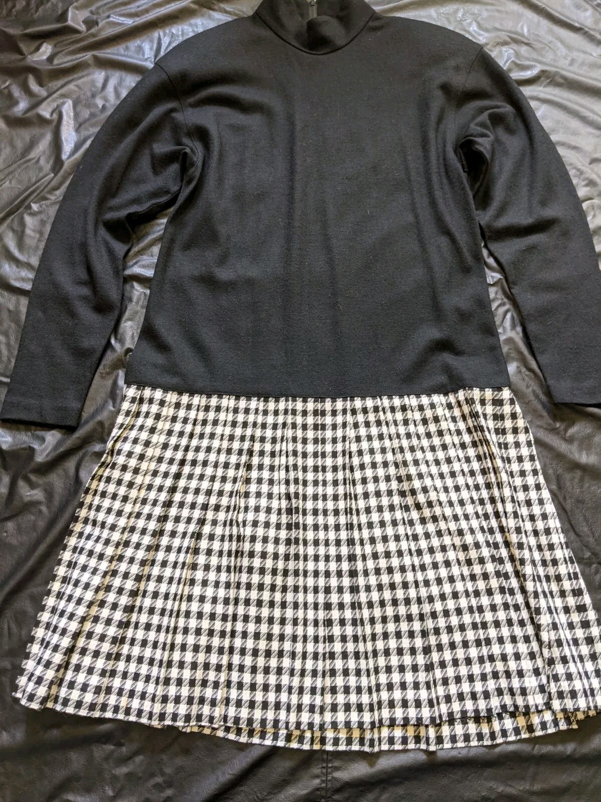 Vintage Talbot’s Donna Rico Dress Black White Houndstooth Drop Waist Size 8 Wool