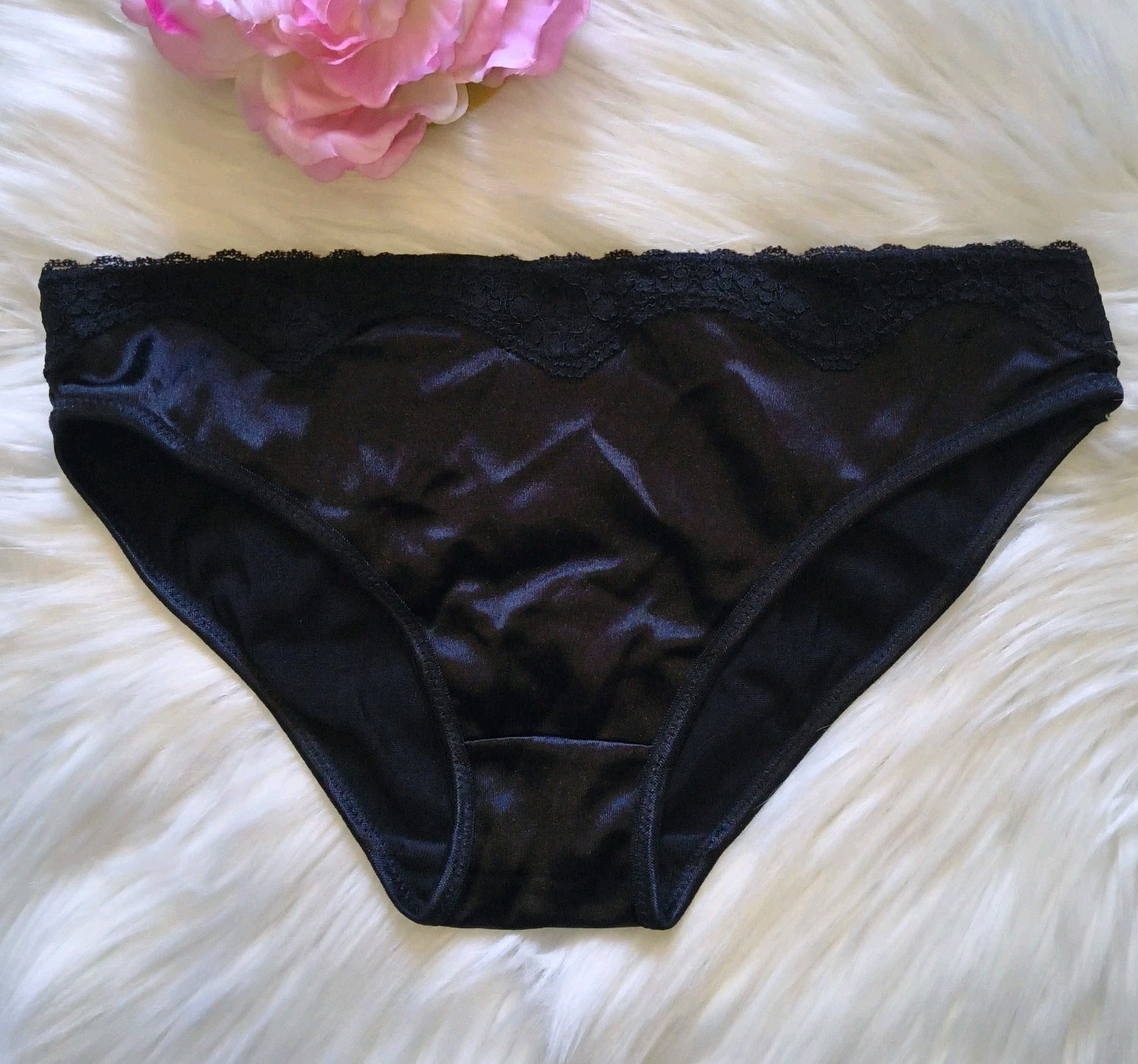 Vintage Nwot Silky Second Skin Satin Hipster Y2K Panties Size M/6 BLACK
