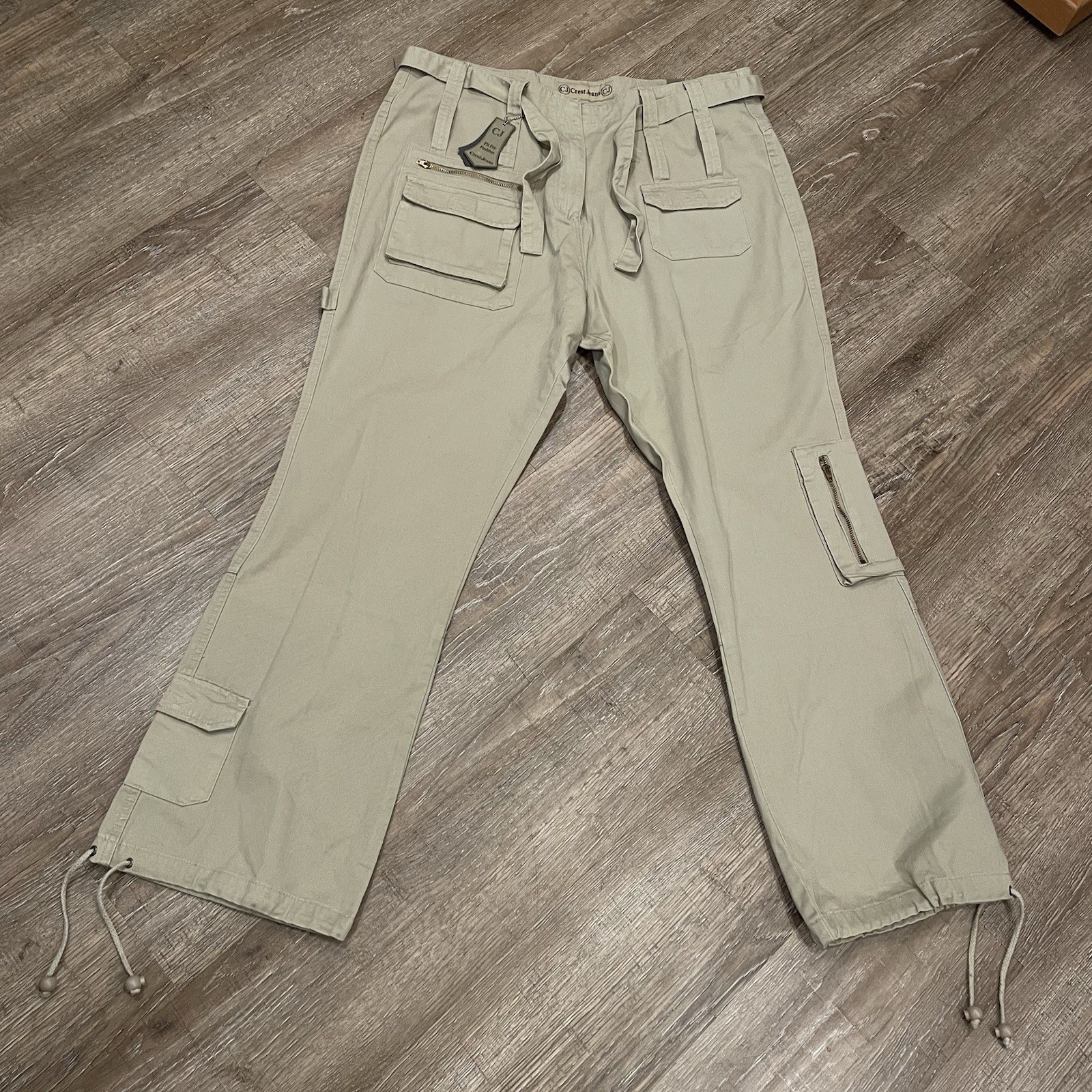 18W Crest NOS Y2K 9 Pocket Khaki Cargo Pants NWT Parachute 1X Deadstock Vintage