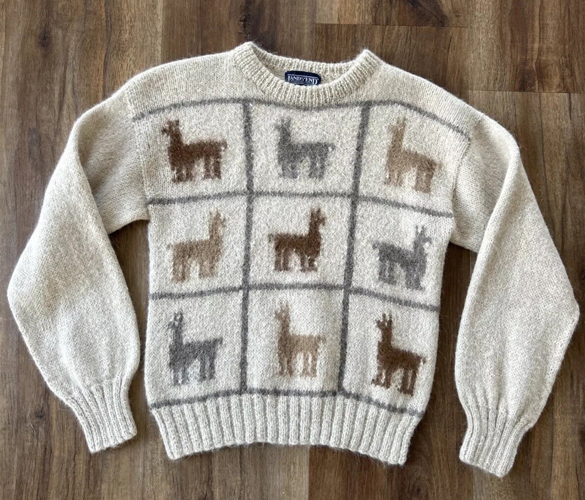 Vintage Lands End Alpaca Sweater Beige Wool Sz M