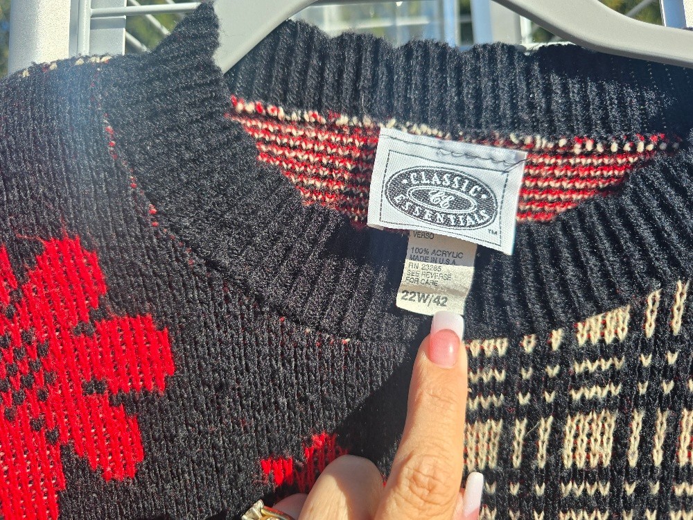 VTG 80s 90s Womans Classic Essentials „Smitten Kitten” Knit Sweater 3X Black Red
