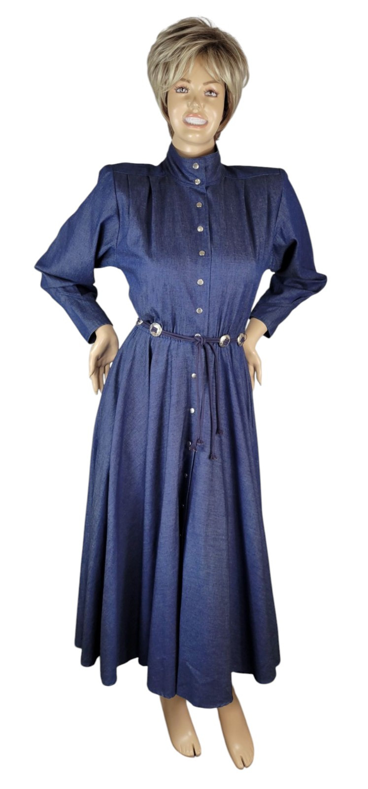 Vintage Choon California Denim Ranch Western Concho Belted Shirt Dress Duster 10