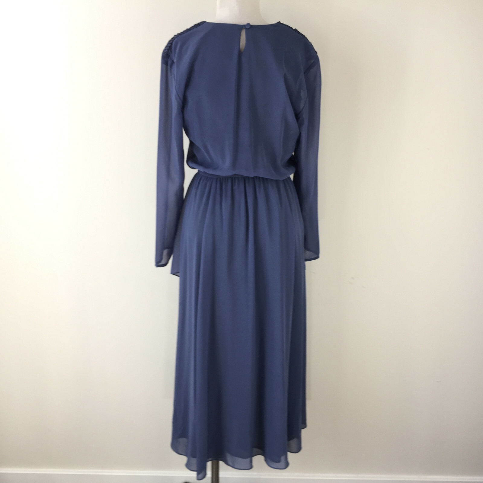 Vintage Spencer Alexis S 6 Smokey Blue Boho Dress Midi Party fringe tiered Cute