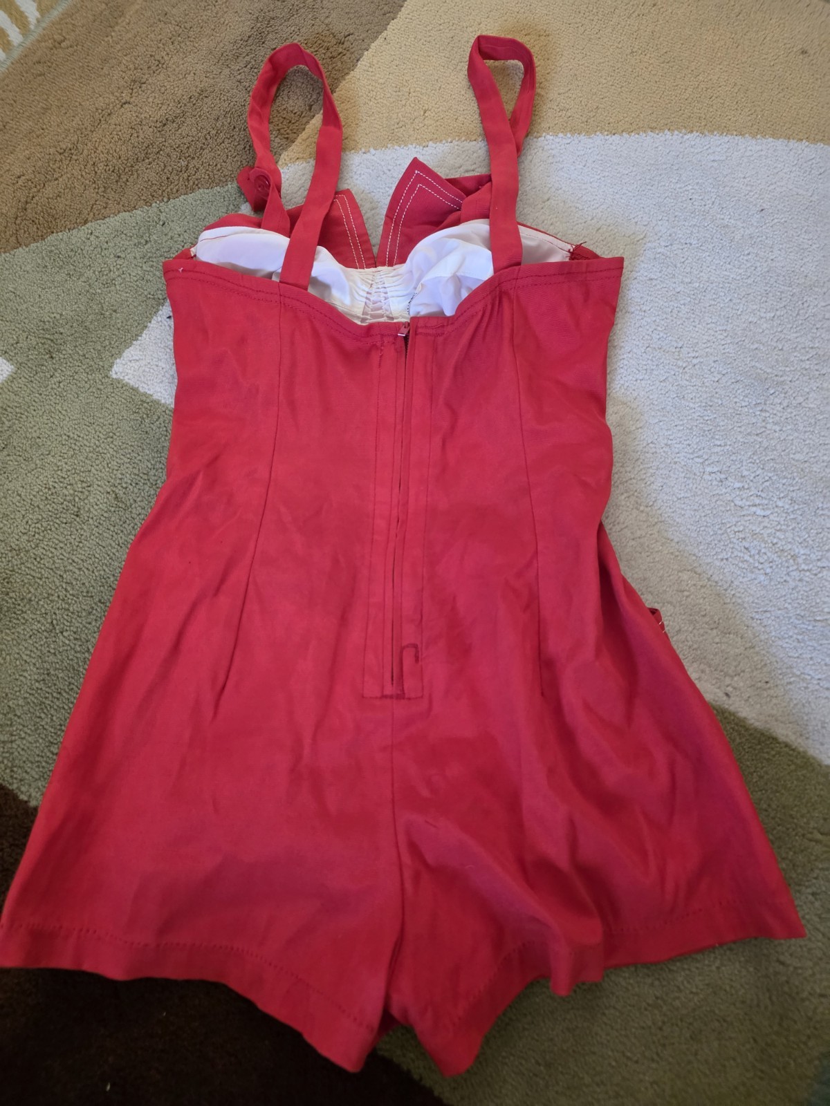 DeWeese Design Vintage Size 32 Swim Suit Play Clothes Red Romper With Pockets