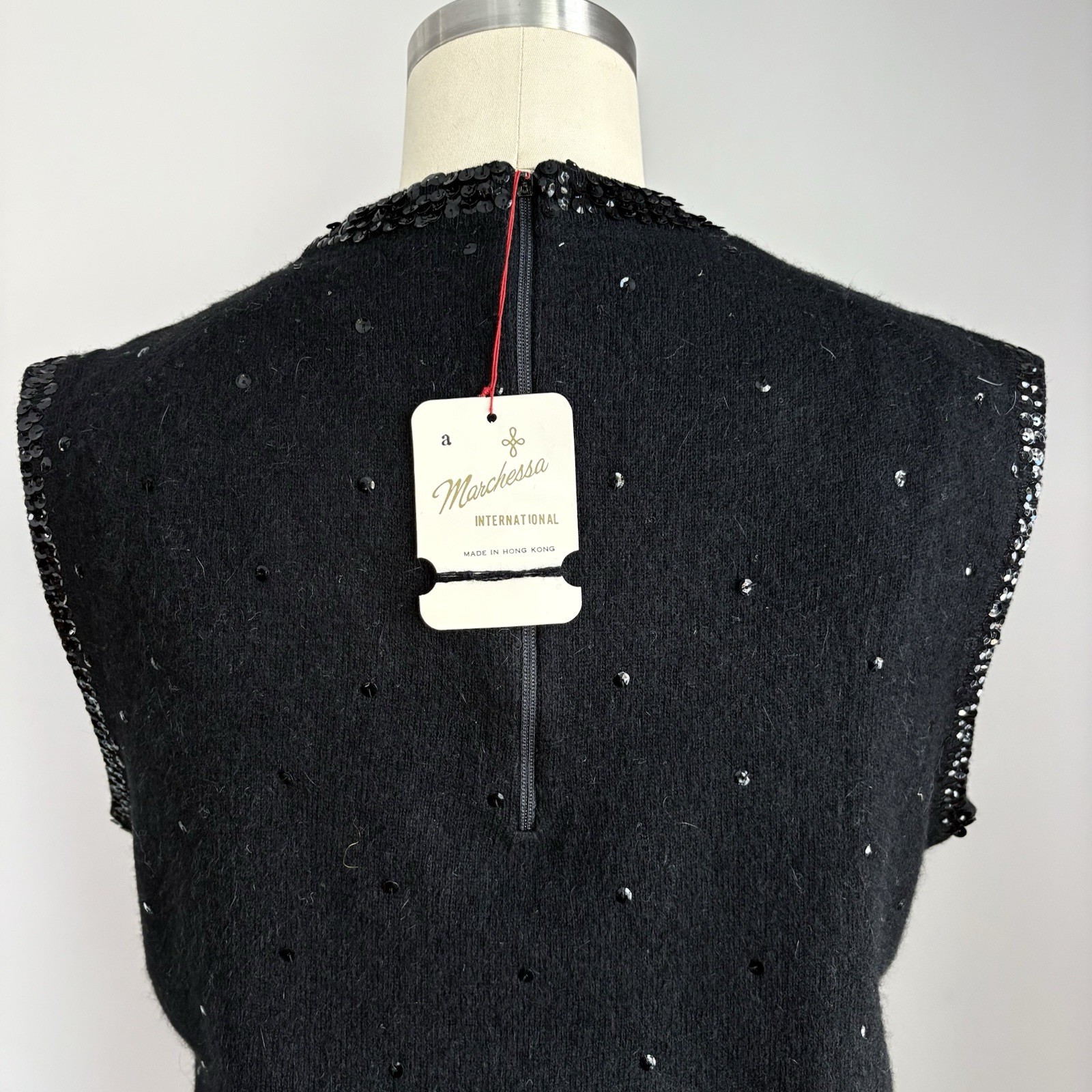 Vintage 60’s NOS Marchessa Int’l Black Beaded Sequin Tank Sweater w/ tag Medium