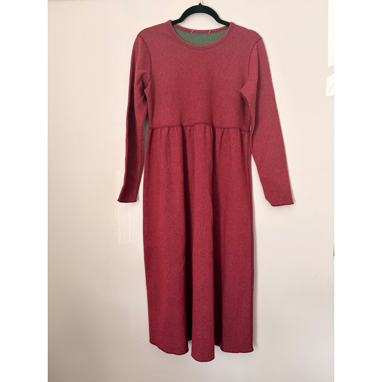 Vermont Country Store Comfort Knit Reversible Dress Burgundy Green Sz XS