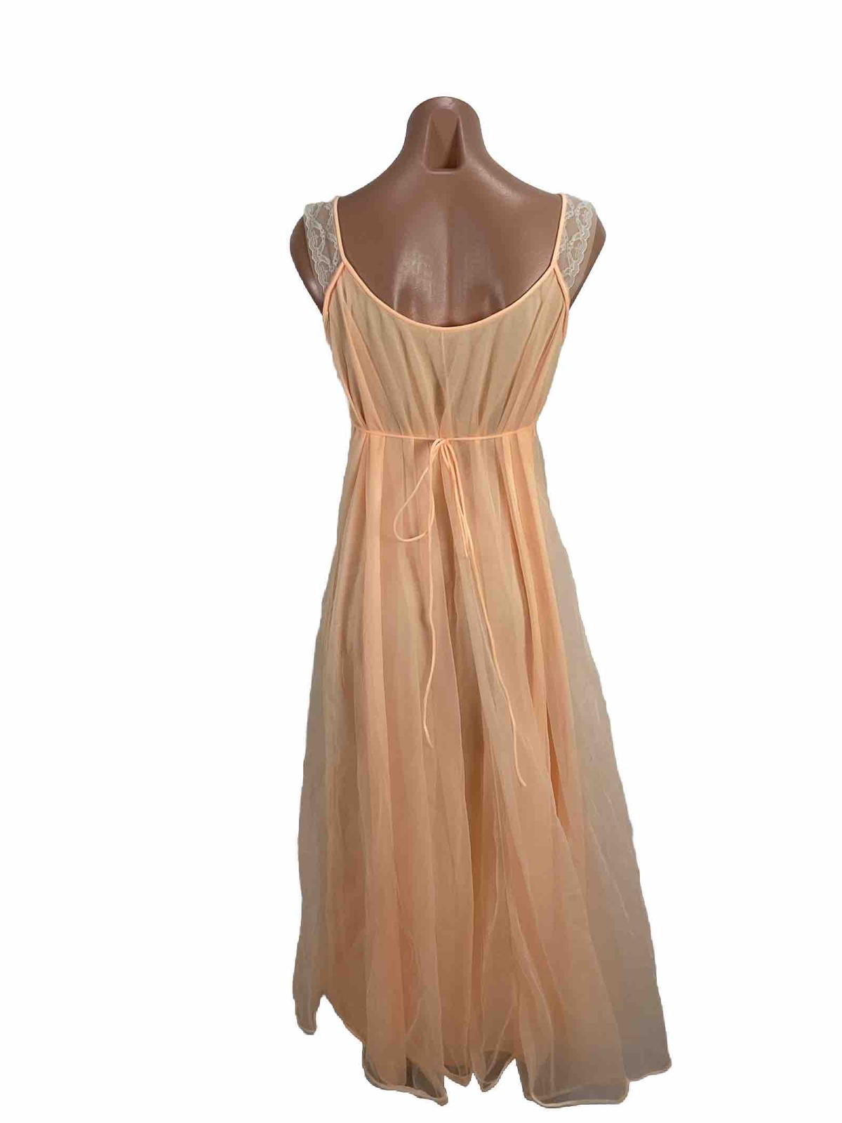 Vintage 1960s Peach Double Chiffon Lace Radcliffe Peignoir Nightgown Robe Set S